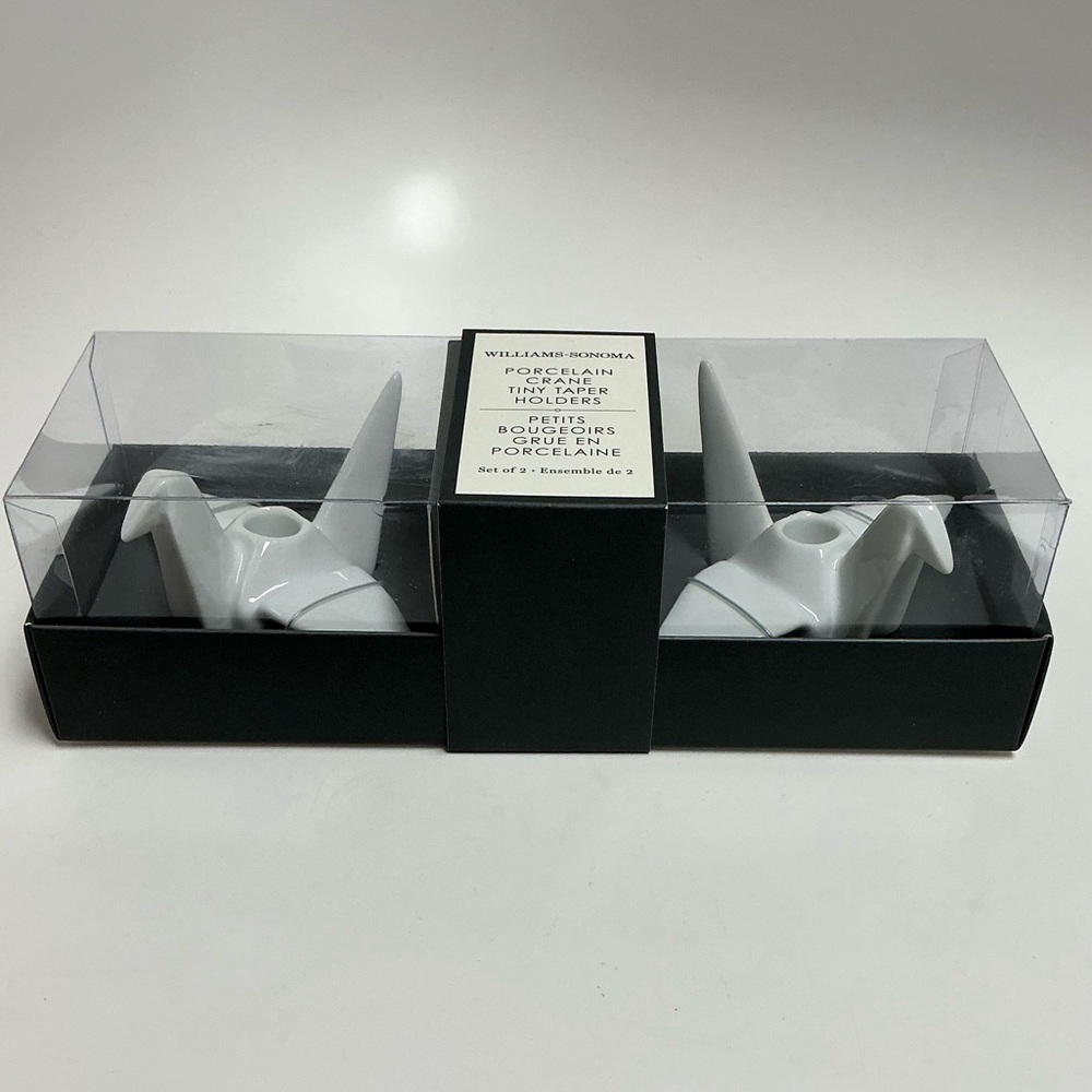Williams Sonoma Candle Holders Origami Crane White Porcelain Bird for Tiny Taper